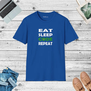 Softstyle Eat Sleep Code Repeat Tee Cotton Nerd Shirt Dipaliz - T-shirts