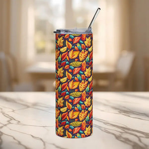 Fall Leaves Pattern Tumbler 20oz Stainless Steel Hot Cold - Dipaliz - White / Tumblers