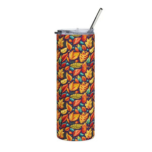Fall Leaves Pattern Tumbler 20oz Stainless Steel Hot Cold - Dipaliz - White / Tumblers