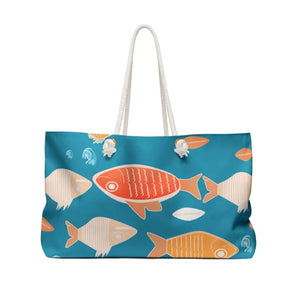 Oversized Polyester Weekender Bag with Bold Water Pattern - Dipaliz - 24’’ × 13’’ - Tote Bags