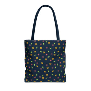 Flowers Tote Bag - All Over Print Butterfly Design - Dipaliz - 16’’ × / Navy - Bags