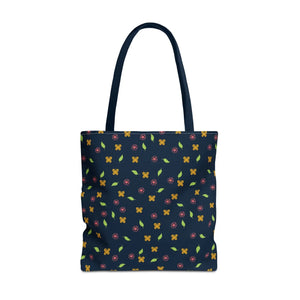 Flowers Tote Bag - All Over Print Butterfly Design - Dipaliz - 18’’ × / Navy - Bags