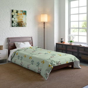 Plush Green Comforter - Floral Pattern Polyester - Dipaliz - Quilts & Comforters