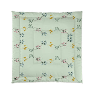 Plush Green Comforter - Floral Pattern Polyester - Dipaliz - Quilts & Comforters
