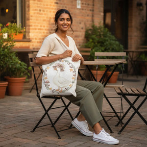 Dipaliz Floral Goose Farmhouse Tote Bag Cotton Canvas - Shopping Totes