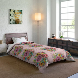 Pink Floral Comforter – Polyester Bedding - Dipaliz - Quilts & Comforters
