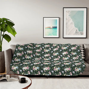 Floral Sherpa Blanket – Dark Green Pattern - Dipaliz - Blankets