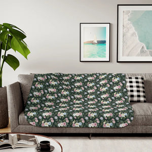 Floral Sherpa Blanket – Dark Green Pattern - Dipaliz - Blankets