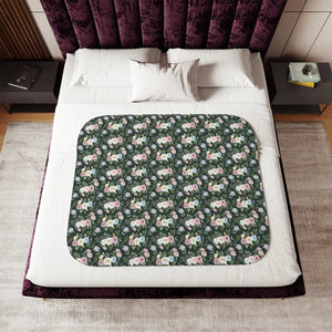 Floral Sherpa Blanket – Dark Green Pattern - Dipaliz - Blankets