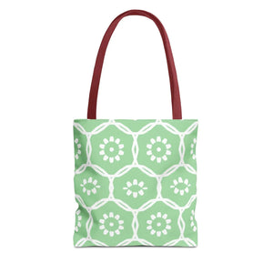 Vibrant Green Floral Pattern Tote Bag - Durable Polyester - Dipaliz - Bags
