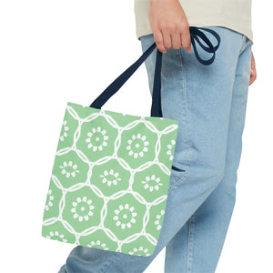 Vibrant Green Floral Pattern Tote Bag - Durable Polyester - Dipaliz - Bags
