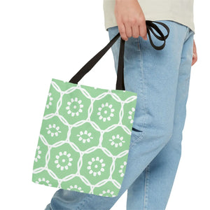 Vibrant Green Floral Pattern Tote Bag - Durable Polyester - Dipaliz - Bags