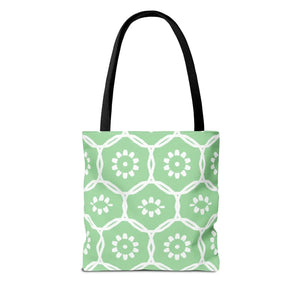 Vibrant Green Floral Pattern Tote Bag - Durable Polyester - Dipaliz - Bags