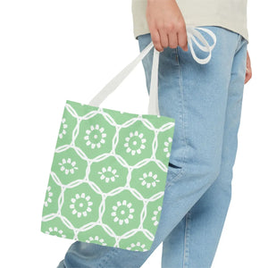 Vibrant Green Floral Pattern Tote Bag - Durable Polyester - Dipaliz - Bags