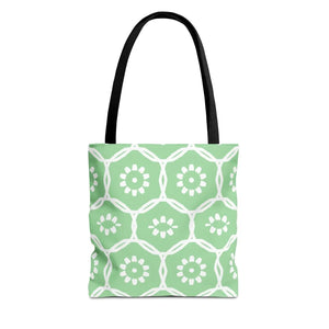 Vibrant Green Floral Pattern Tote Bag - Durable Polyester - Dipaliz - Bags
