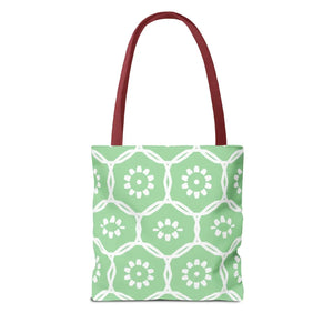 Vibrant Green Floral Pattern Tote Bag - Durable Polyester - Dipaliz - Bags