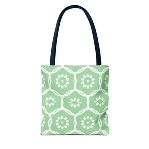 Vibrant Green Floral Pattern Tote Bag - Durable Polyester - Dipaliz - Bags