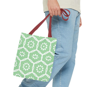 Vibrant Green Floral Pattern Tote Bag - Durable Polyester - Dipaliz - Bags
