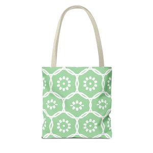 Vibrant Green Floral Pattern Tote Bag - Durable Polyester - Dipaliz - Bags