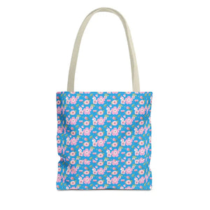 Floral Print Tote Bag Blue Women’s Fashion Statement - Dipaliz - 13’’ × / Beige - Bags