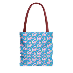 Floral Print Tote Bag Blue Women’s Fashion Statement - Dipaliz - 13’’ × / Red - Bags