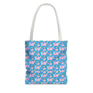 Floral Print Tote Bag Blue Women’s Fashion Statement - Dipaliz - 13’’ × / White - Bags