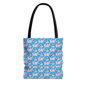 Floral Print Tote Bag Blue Women’s Fashion Statement - Dipaliz - 13’’ × / Black - Bags