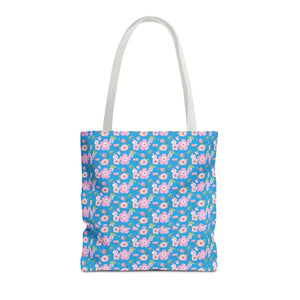 Floral Print Tote Bag Blue Women’s Fashion Statement - Dipaliz - 16’’ × / White - Bags