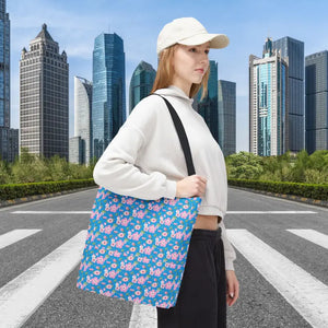 Floral Print Tote Bag Blue Women’s Fashion Statement - Dipaliz - 16’’ × / Black - Bags