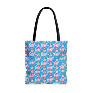 Floral Print Tote Bag Blue Women’s Fashion Statement - Dipaliz - 18’’ × / Black - Bags