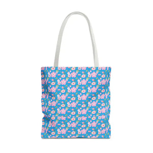 Floral Print Tote Bag Blue Women’s Fashion Statement - Dipaliz - 18’’ × / White - Bags