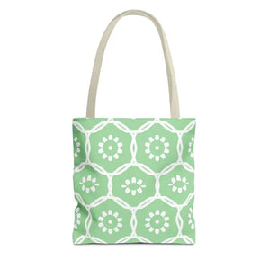 Green Tote Bag Bold Floral Pattern Statement Style Dipaliz - 13’’ × / Beige - Bags