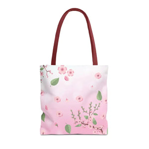 Floral Pattern Pink Tote Bag - Stylish Print Design - Dipaliz - 16’’ × / Red - Bags