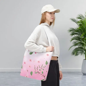 Floral Pattern Pink Tote Bag - Stylish Print Design - Dipaliz - 16’’ × / White - Bags
