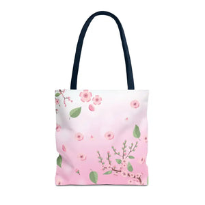 Floral Pattern Pink Tote Bag - Stylish Print Design - Dipaliz - 16’’ × / Navy - Bags