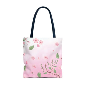 Floral Pattern Pink Tote Bag - Stylish Print Design - Dipaliz - 18’’ × / Navy - Bags