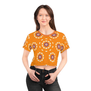 Vibrant Floral Pattern Crop Tee Silky Soft Polyester Dipaliz - T-shirts