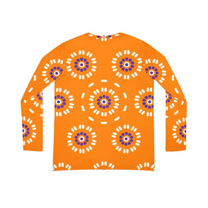 Orange Medallion Pattern Women’s Long Sleeve V-neck Shirt (aop) - T-shirts