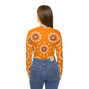 Orange Medallion Pattern Women’s Long Sleeve V-neck Shirt (aop) - T-shirts