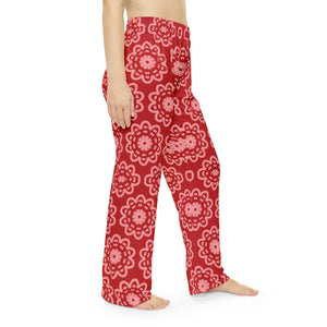 Floral Pattern on Red Women’s Pajama Pants (aop) - Pajamas