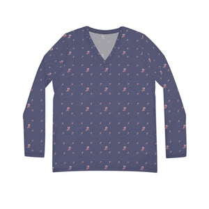 Navy Ditsy Floral Women’s Long Sleeve V-neck Shirt (aop) - T-shirts