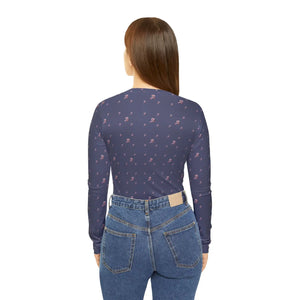 Navy Ditsy Floral Women’s Long Sleeve V-neck Shirt (aop) - T-shirts