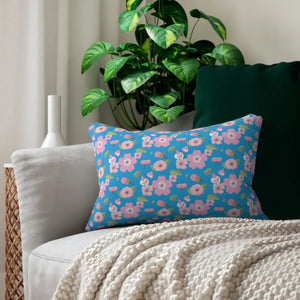 Floral Print on Blue Spun Polyester Lumbar Pillow - Dipaliz - 20’’ × 14’’ - Pillows