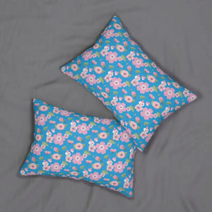 Floral Print on Blue Spun Polyester Lumbar Pillow - Dipaliz - 20’’ × 14’’ - Pillows