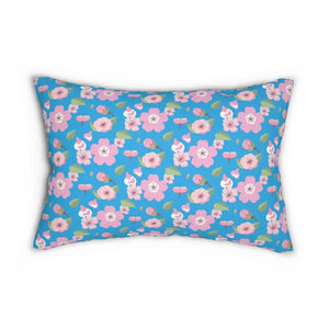 Floral Print on Blue Spun Polyester Lumbar Pillow - Dipaliz - 20’’ × 14’’ - Pillows