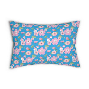 Floral Print on Blue Spun Polyester Lumbar Pillow - Dipaliz - 20’’ × 14’’ - Pillows