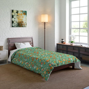 Floral Print Green Comforter – Polyester Fabric - Dipaliz - Quilts & Comforters