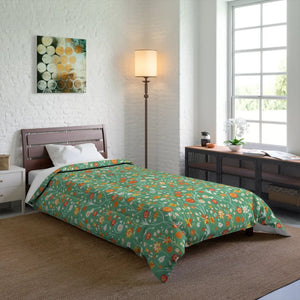 Floral Print Green Comforter – Polyester Fabric - Dipaliz - Quilts & Comforters
