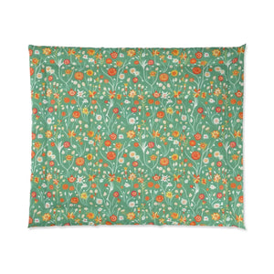 Floral Print Green Comforter – Polyester Fabric - Dipaliz - Quilts & Comforters