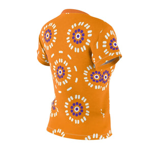 Chic Floral Print Polyester T-shirt - Flowers on Orange - Dipaliz - T-shirts